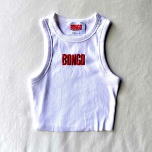BONGO White Ribbed Crop Tank with Red Logo